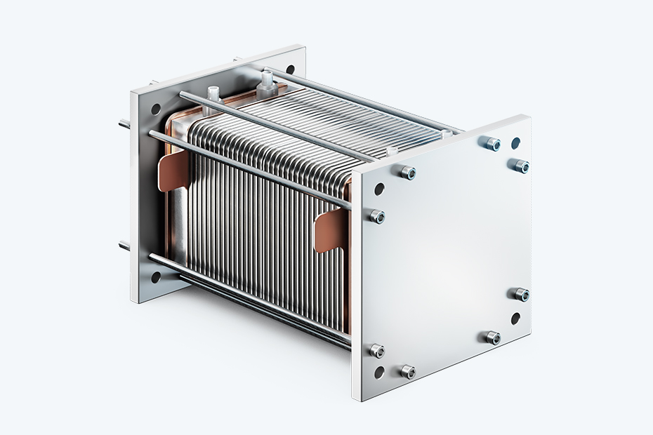 3D-Rendering eines Redox-Flow-Batteriestacks.